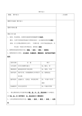 江苏省泗洪县七年级生物下册 期中复习教案1 （新版）苏科版-（新版）苏科版初中七年级下册生物教案