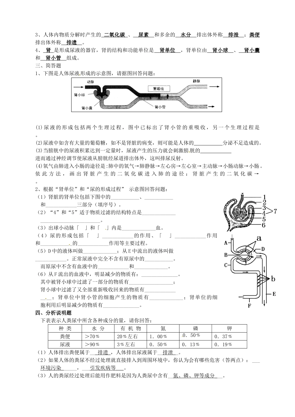 湖北省襄阳市第四十七中学九年级生物 考点十五 人体内废物的排出教学案_第3页