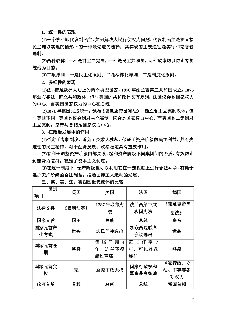 高中历史 第3单元 近代西方资本主义政体的建立单元小结与测评教师用书 岳麓版必修1-岳麓版高一必修1历史教案_第2页