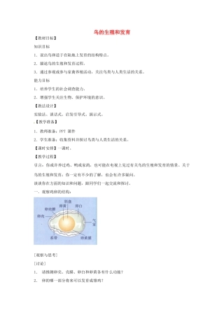 八年级生物上册 4.2.3鸟的生殖和发育教学设计 （新版）济南版-（新版）济南版初中八年级上册生物教案