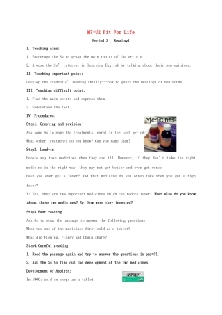 高中英语 Unit 2 Fit for life Period 2 reading1教案 牛津译林版选修7-牛津版高二选修7英语教案