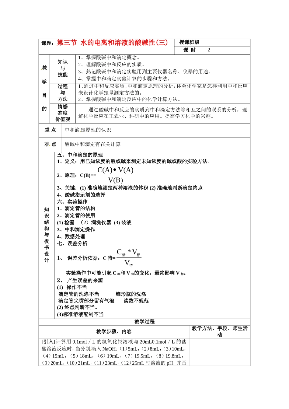 高中化学 3.2.3《PH的应用》教案 新人教版选修4_第1页