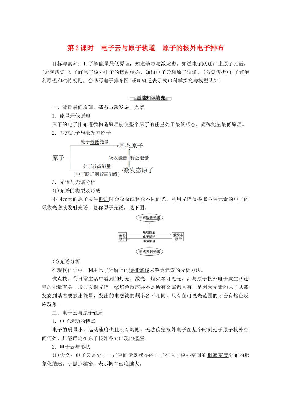 高中化学 第1章 第1节 第2课时 电子云与原子轨道 原子的核外电子排布教案 新人教版选修3-新人教版高二选修3化学教案_第1页