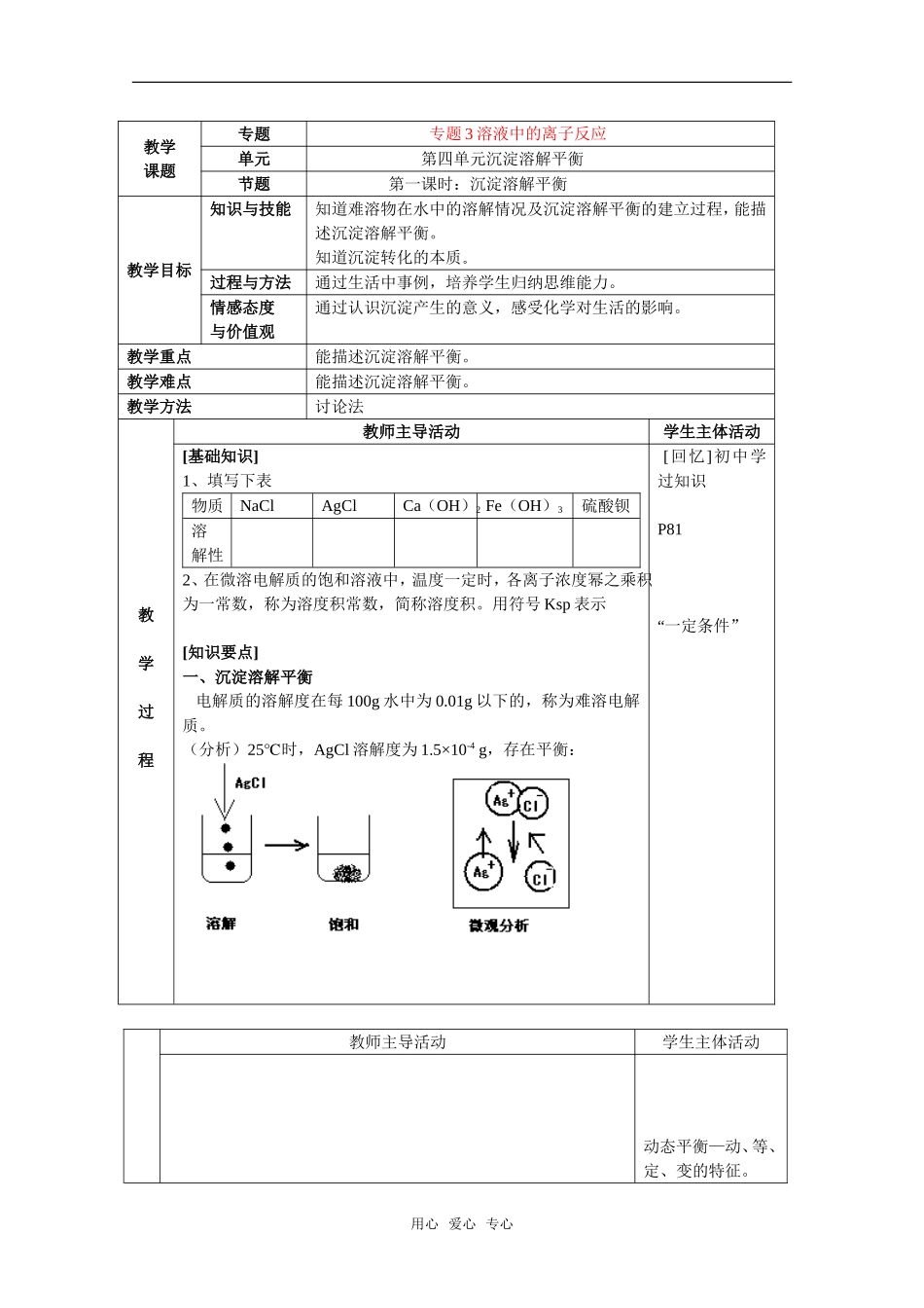 高中化学 3.4.1《沉淀溶解平衡》教案 苏教版选修4_第1页