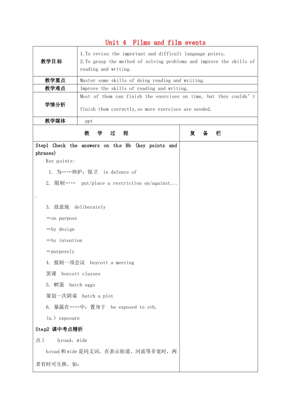 高中英语 Unit4 Films and film events教案2 牛津译林版选修8-牛津版高二选修8英语教案_第1页