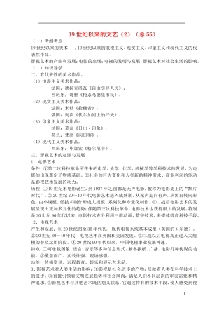 高中历史 19世纪以来的文艺复习教案 人民版选修1-人民版高一选修1历史教案