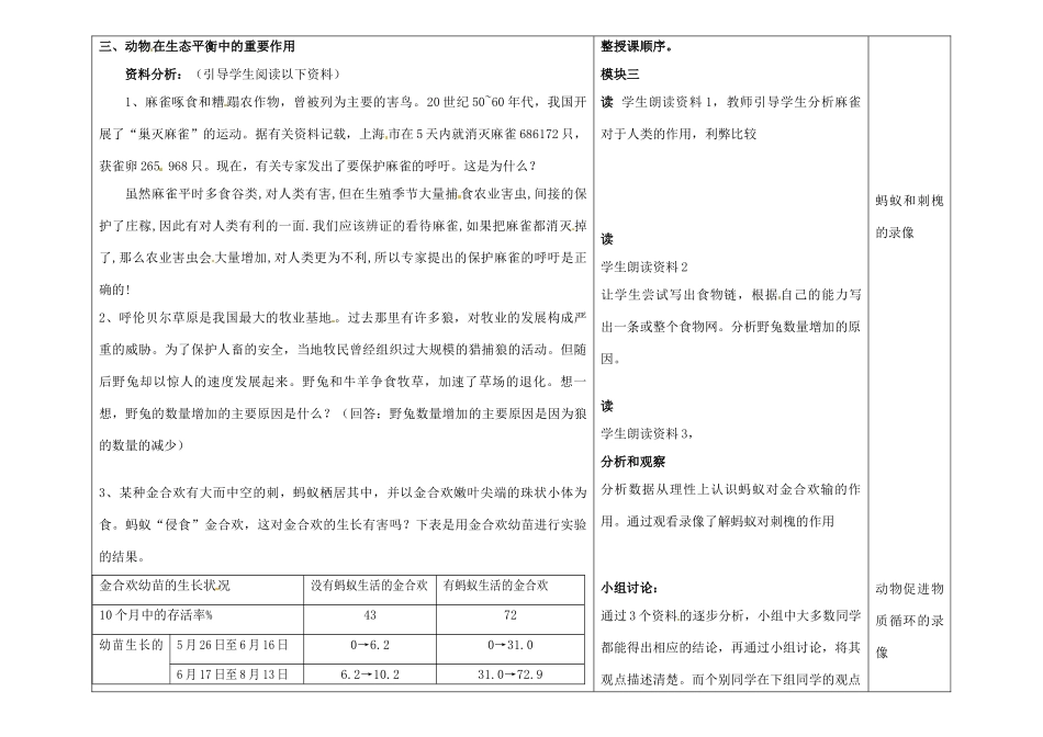 吉林省长春市第一零四中学八年级生物上册 动物在生物圈中的作用教案 新人教版_第2页