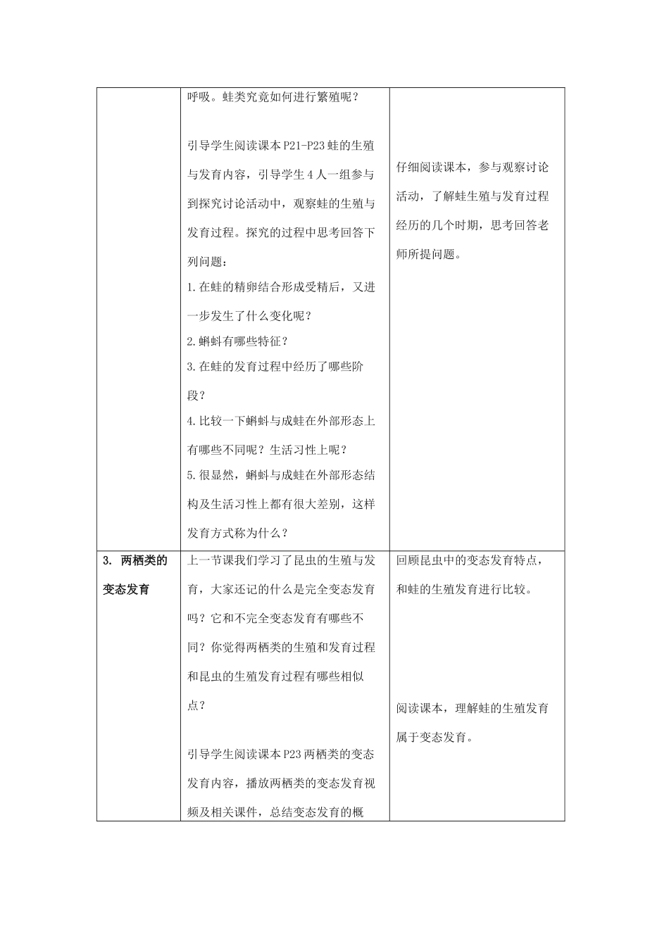 八年级生物下册 第二十一章 第四节《两栖类的生殖与发育》教案 （新版）苏教版_第2页