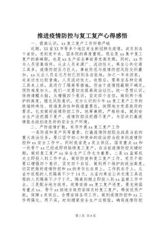 推进疫情防控与复工复产心得感悟