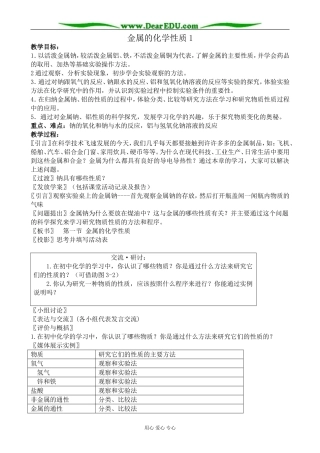高中化学金属的化学性质教案1新课标 人教版 必修1