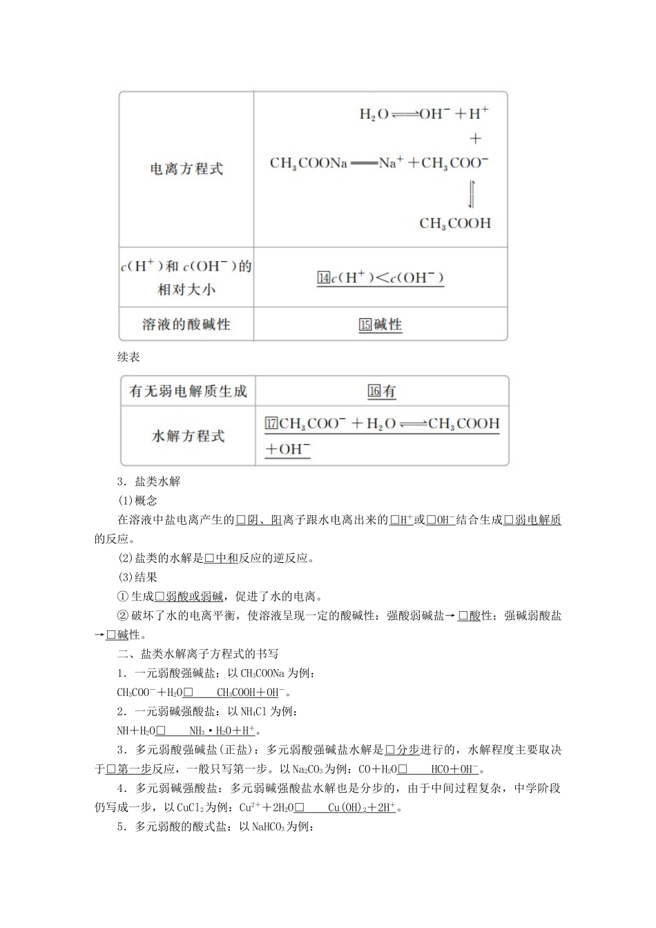 高中化学 第三章 水溶液中的离子平衡 第三节 盐类的水解 第1课时 盐类的水解教案 新人教版选修4-新人教版高二选修4化学教案_第2页