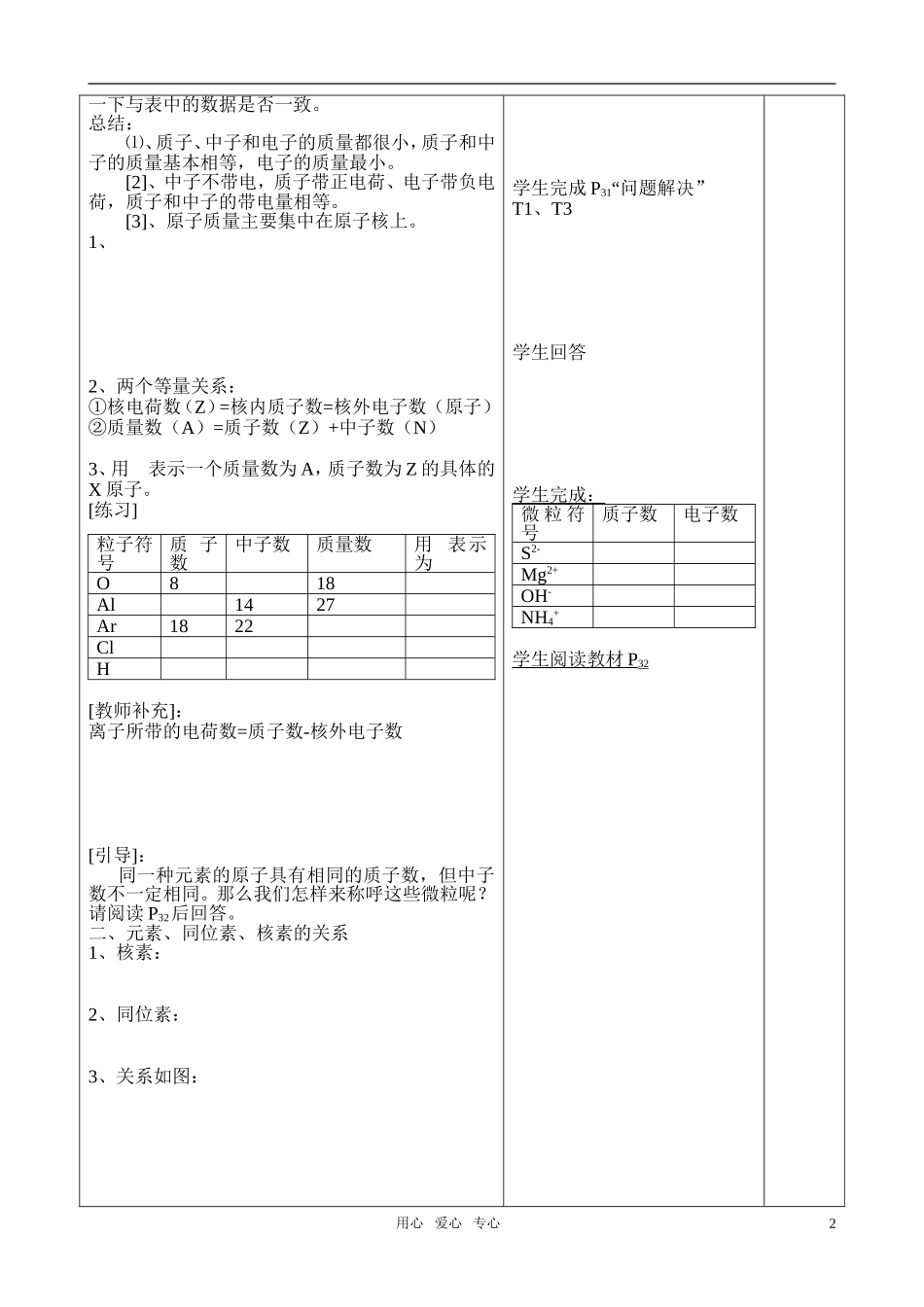 高中化学 认识原子核教案 苏教版必修1_第2页