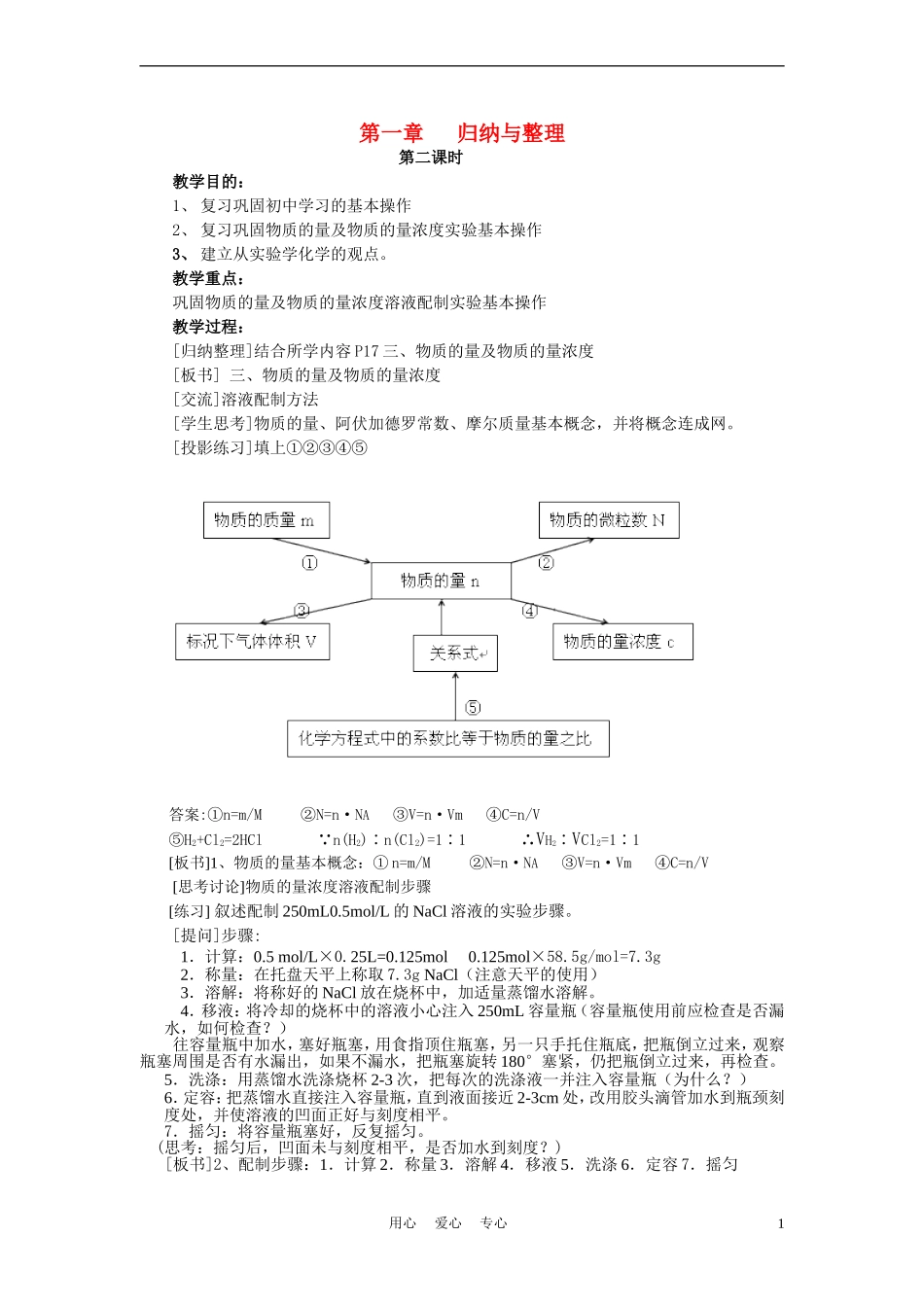 高中化学 第一章第二课时从实验学化学复习课教案 新人教版必修1_第1页
