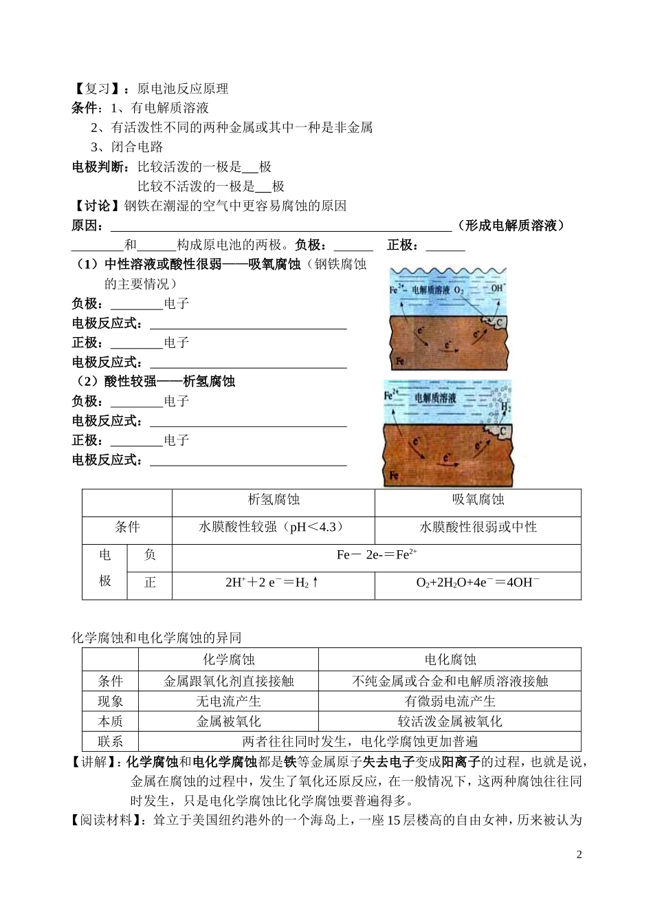 高中化学《金属的腐蚀和防护》教案2 新人教版选修1_第2页