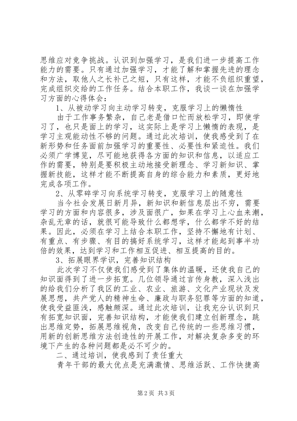 优秀青年干部培训心得体会_第2页