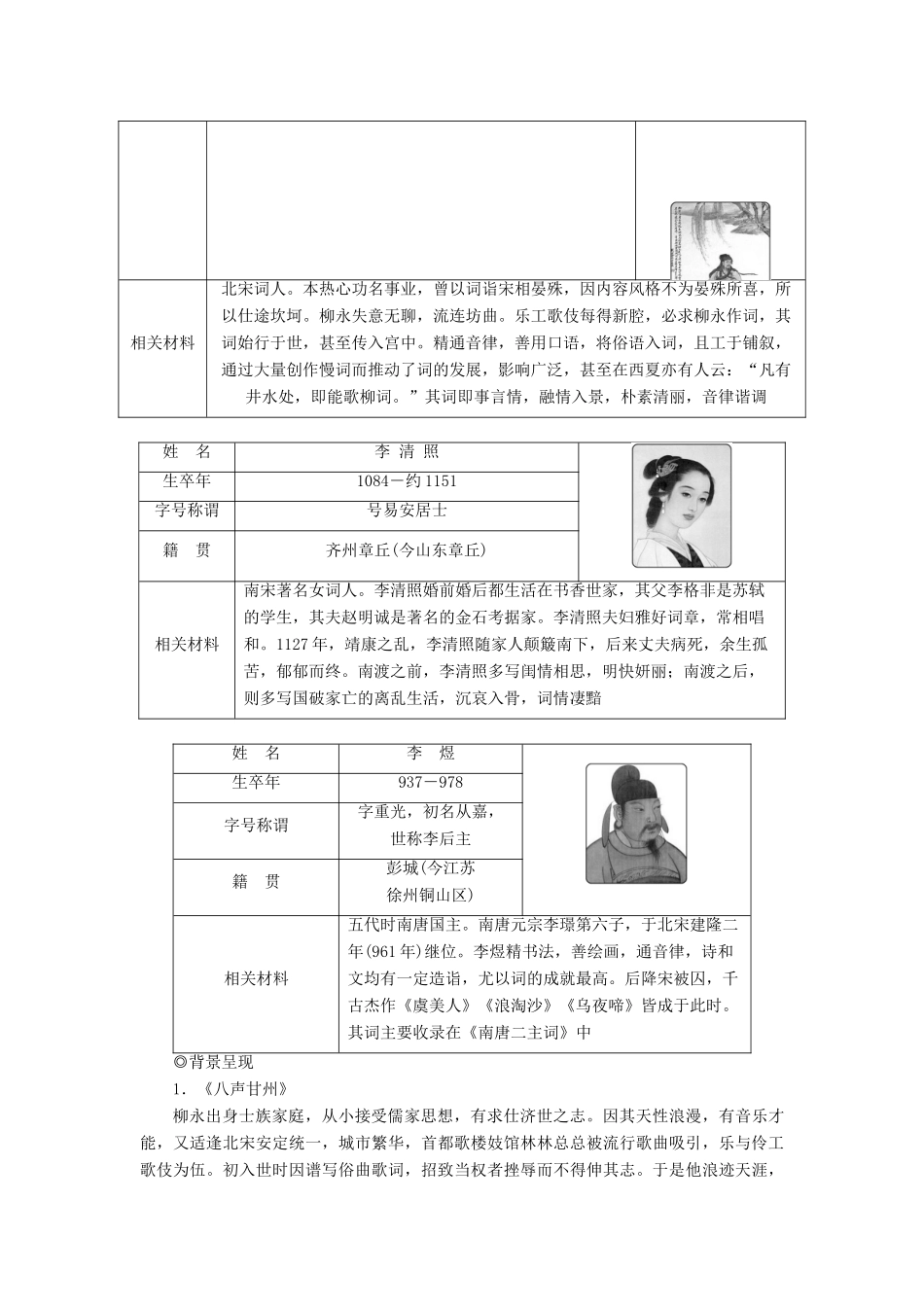 高中语文 第二单元 珠星碧月彩云中 4 词三首（一）教案 语文版必修3-语文版高一必修3语文教案_第2页
