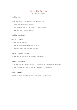 高中英语 Unit2 Welcome to the unit教案 牛津译林版选修7-牛津版高二选修7英语教案