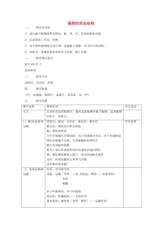 八年级生物 第二学期（试验本）第4章第一节 植物植物的形态结构教案 上海版