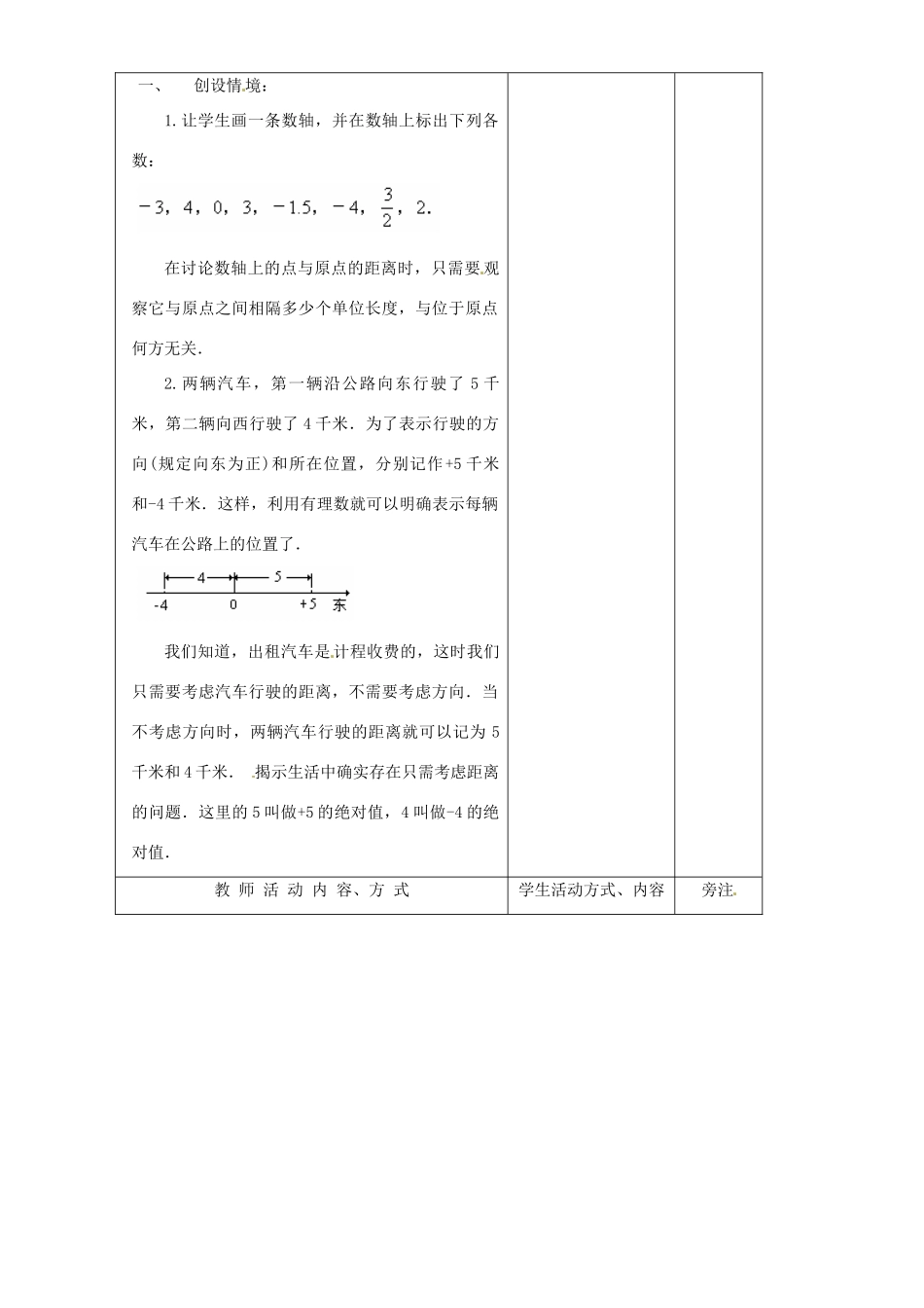 江苏省赣榆县汇文双语学校七年级数学上册《2.3绝对值与相反数》教案一 苏科版_第2页