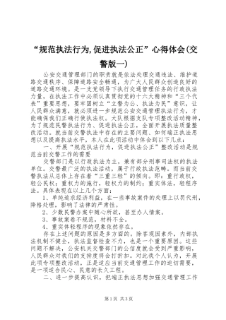 “规范执法行为,促进执法公正”心得体会(交警版一)