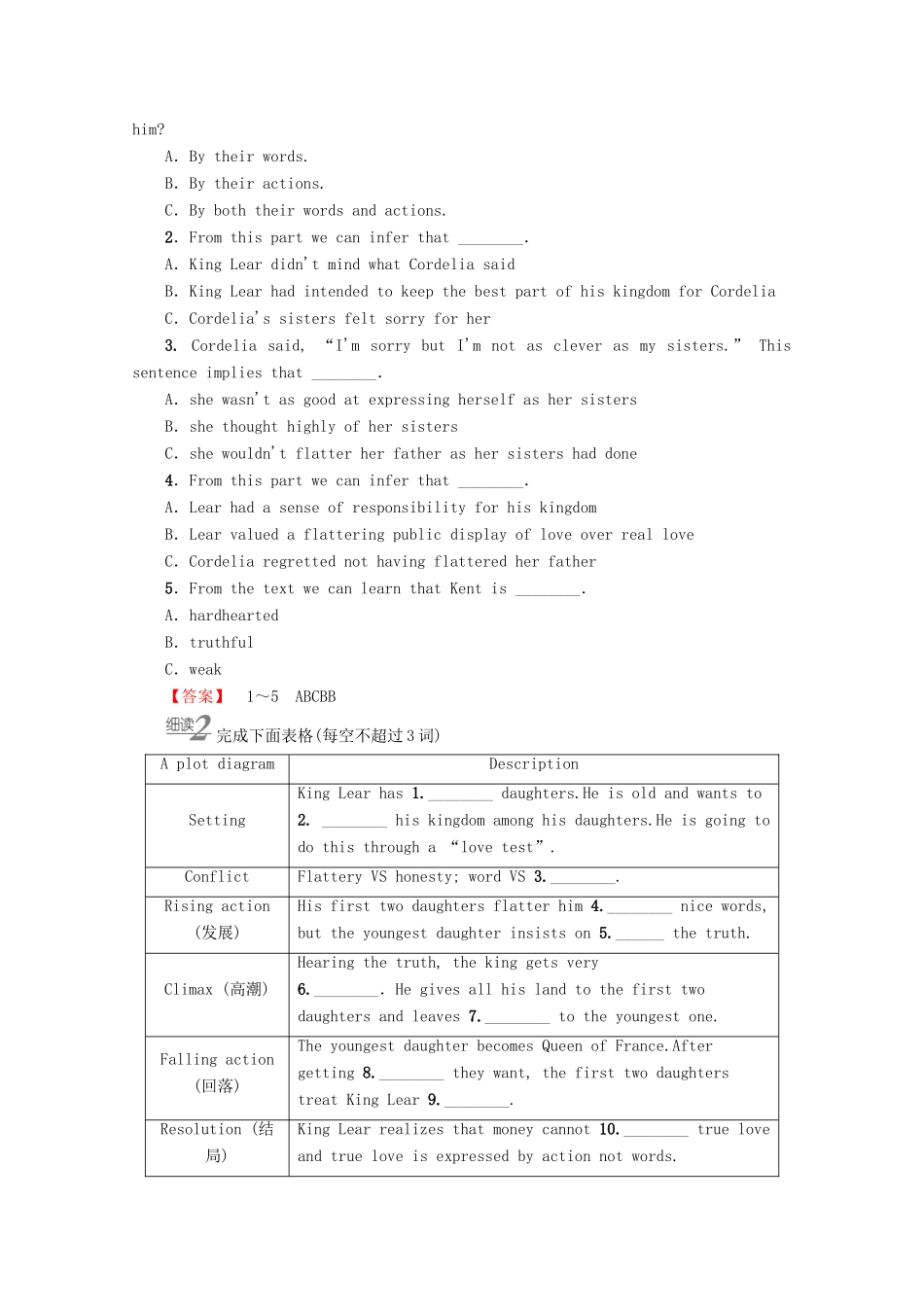 高中英语 Unit 2 King Lear Section Ⅰ Reading讲义 新人教版选修10-新人教版高二选修10英语教案_第3页