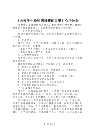 《关爱学生是师德修养的灵魂》心得体会