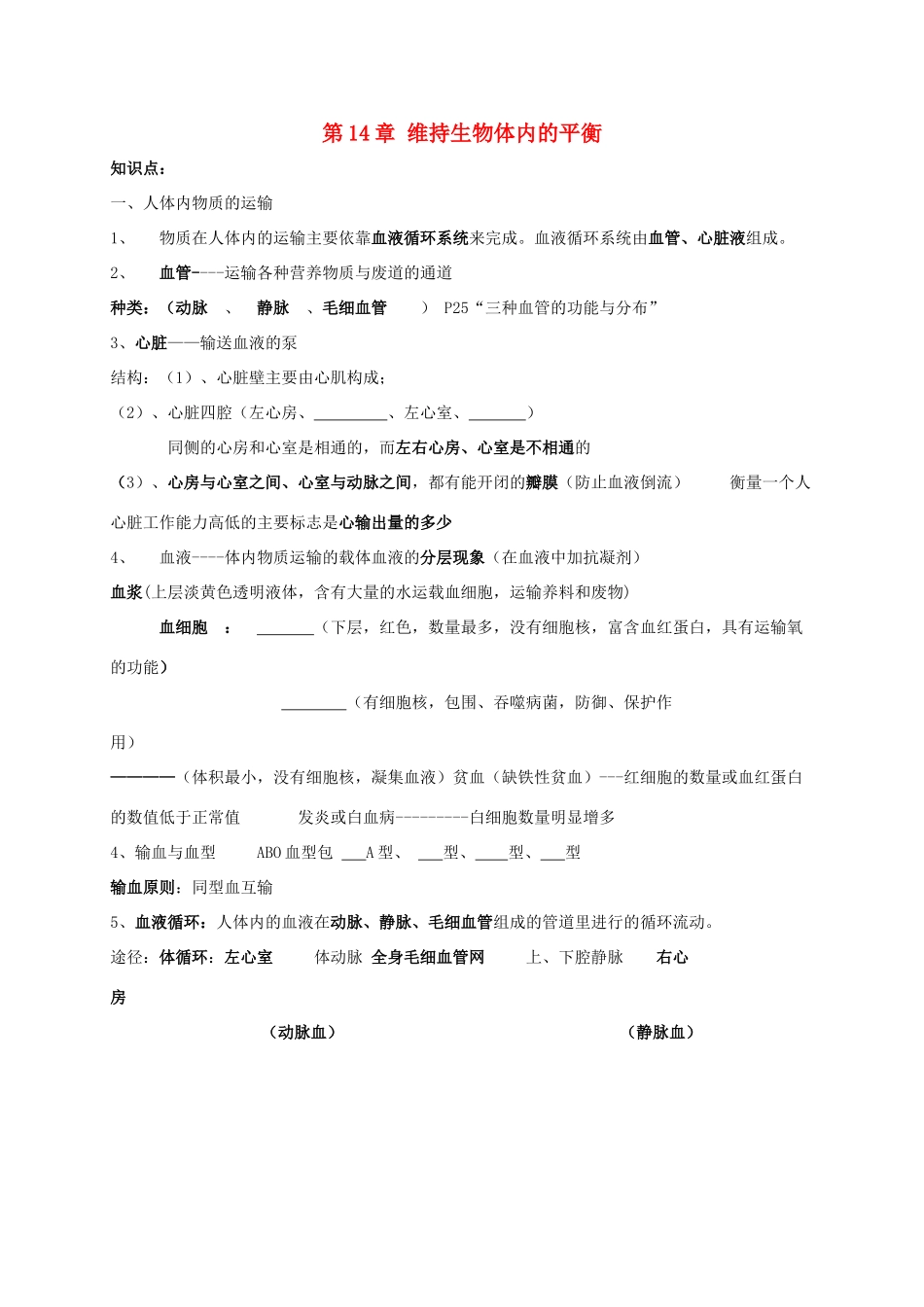 八年级生物上册 14. 维持生物体内的平衡复习教案 苏科版_第1页