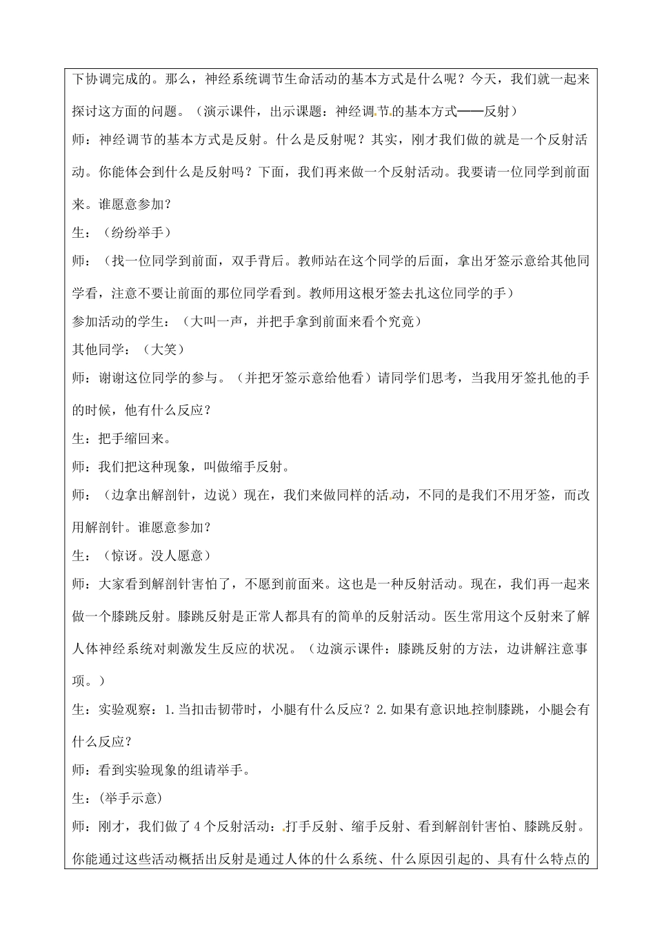 江苏省苏州市第26中学八年级生物 15.1《人体的神经调节》教案3_第2页