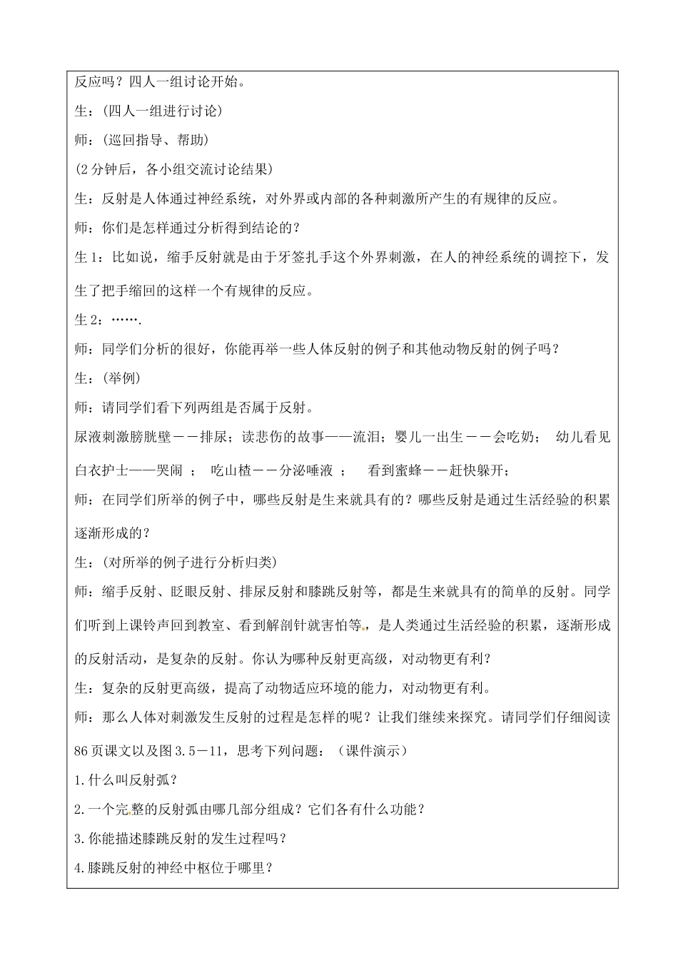 江苏省苏州市第26中学八年级生物 15.1《人体的神经调节》教案3_第3页