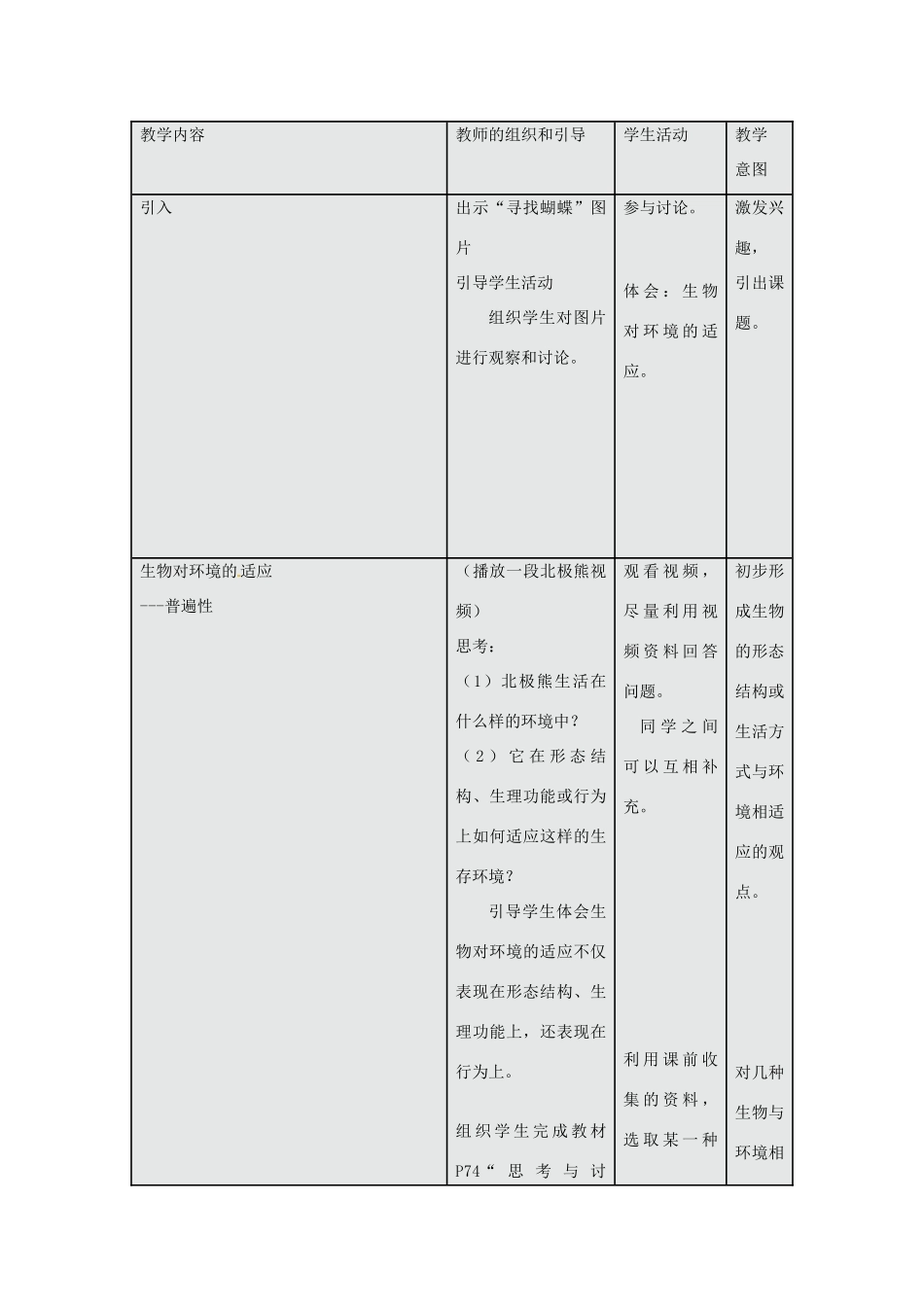 江苏省宿迁市钟吾初级中学七年级生物上册 第二单元《生物对环境的适应》教学设计 苏科版_第3页