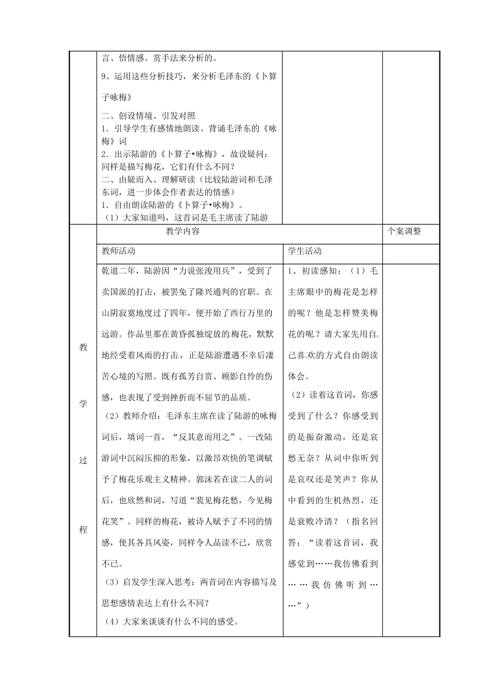 高中语文 专题十一 卜算子咏梅教案 苏教版选修《唐诗宋词选读》-苏教版高二《唐诗宋词选读》语文教案_第2页