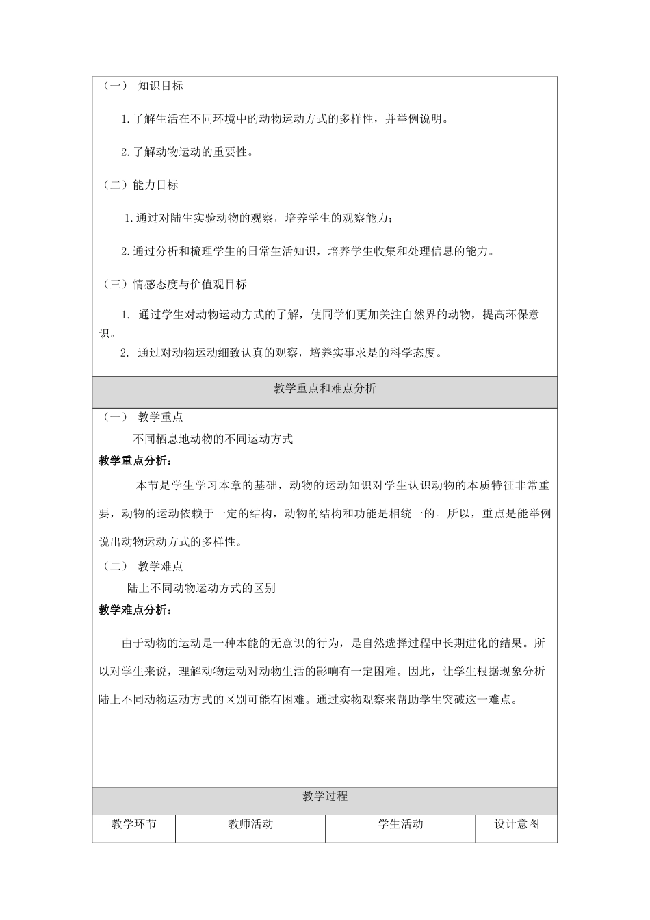 八年级生物上册 第九章 第1节 动物的运动教学设计 北京课改版-北京课改版初中八年级上册生物教案_第2页