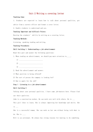 高中英语 Unit2 Getting a job-Task精品教案 牛津译林版选修11