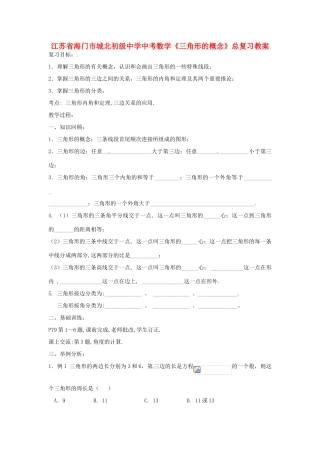 江苏省海门市城北初级中学中考数学《三角形的概念》总复习教案