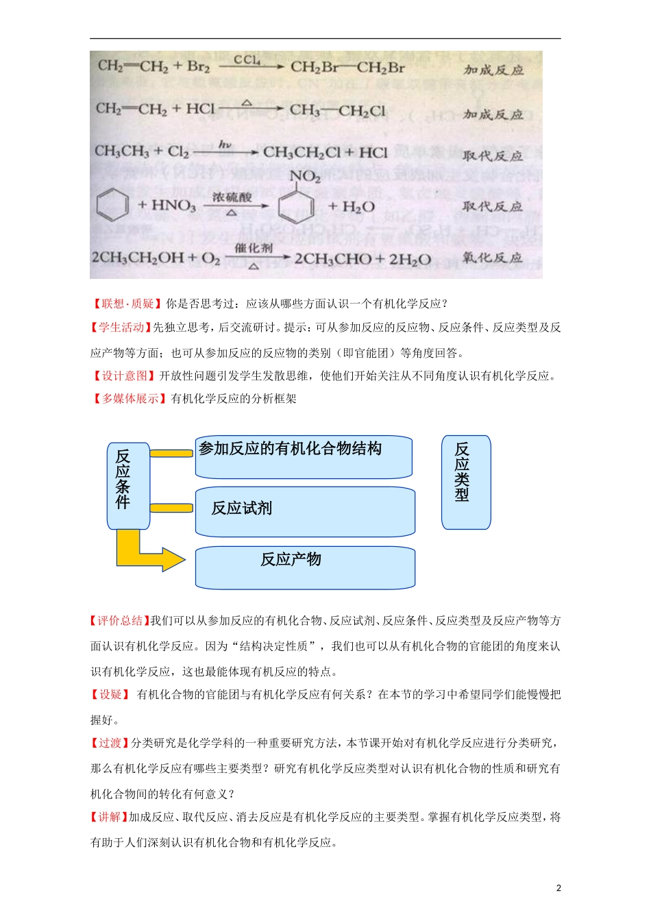 高中化学 第二章 官能团与有机化学反应 烃的衍生物 第一节 有机化学反应类型（第1课时）教案 鲁科版选修5-鲁科版高二选修5化学教案_第2页