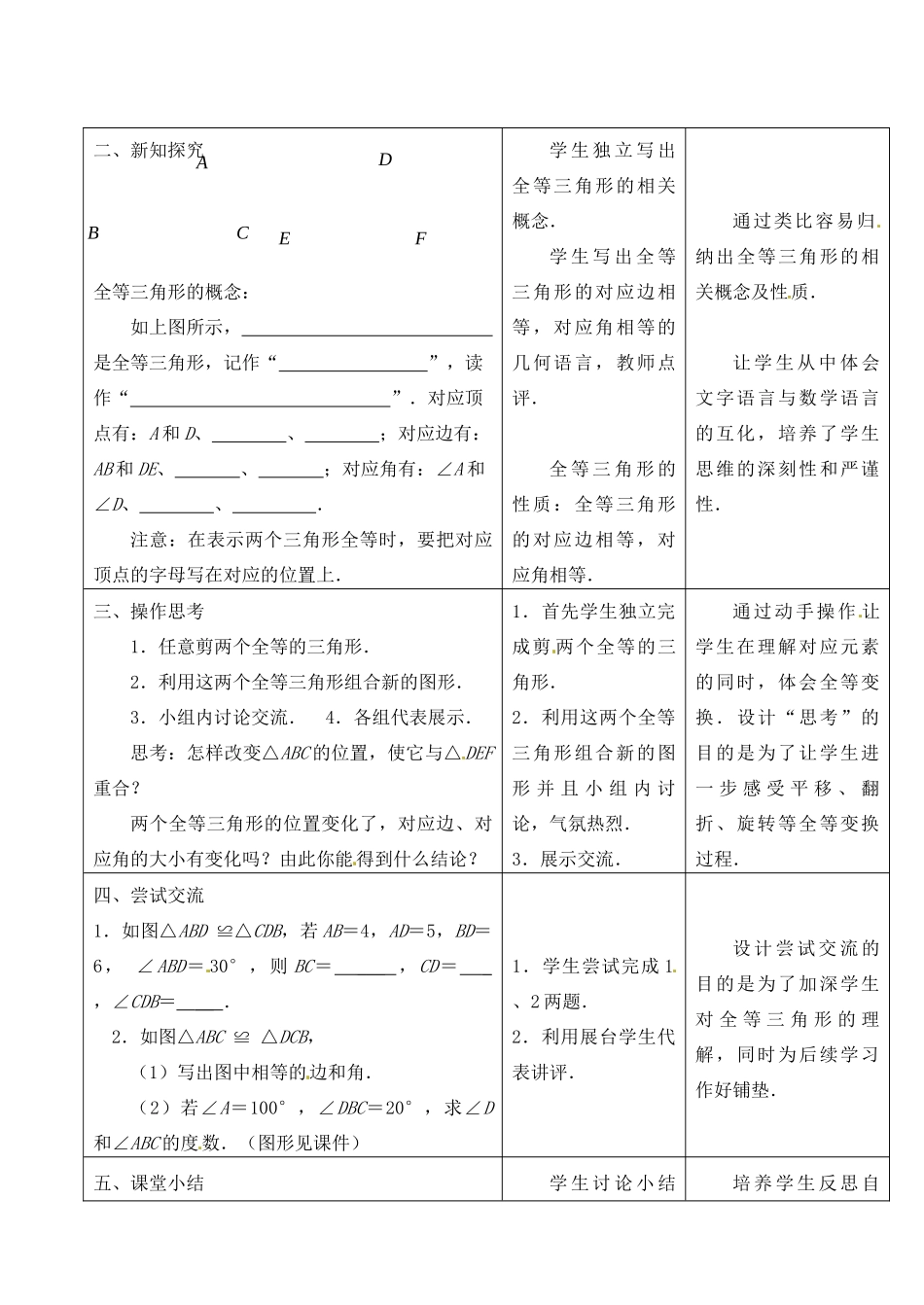 江苏省昆山市锦溪中学八年级数学上册 1.2 全等三角形教案 （新版）苏科版_第2页