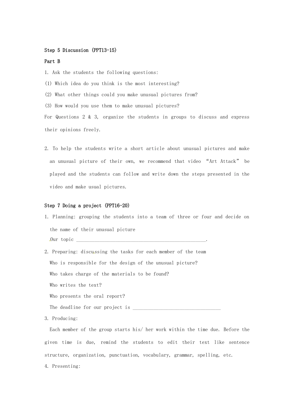 高中英语 Unit3 The world of colours and light Project教学设计 牛津译林版选修8-牛津版高二选修8英语教案_第3页