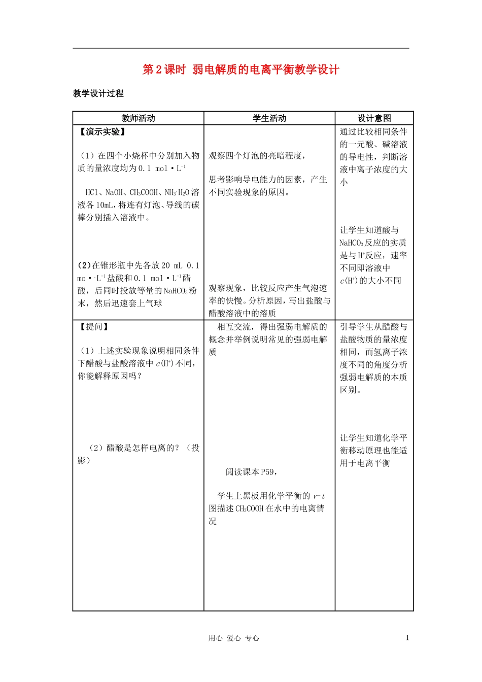 高中化学 专题三溶液中的离子反应 弱电解质的电离平衡教案（5） 苏教版选修4_第1页