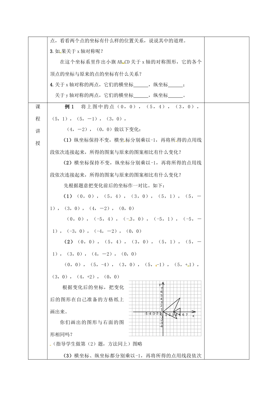 河北省邯郸市肥乡县八年级数学上册 第三章 位置与坐标 第三节 轴对称与坐标变化（1）教案 （新版）北师大版-（新版）北师大版初中八年级上册数学教案_第2页