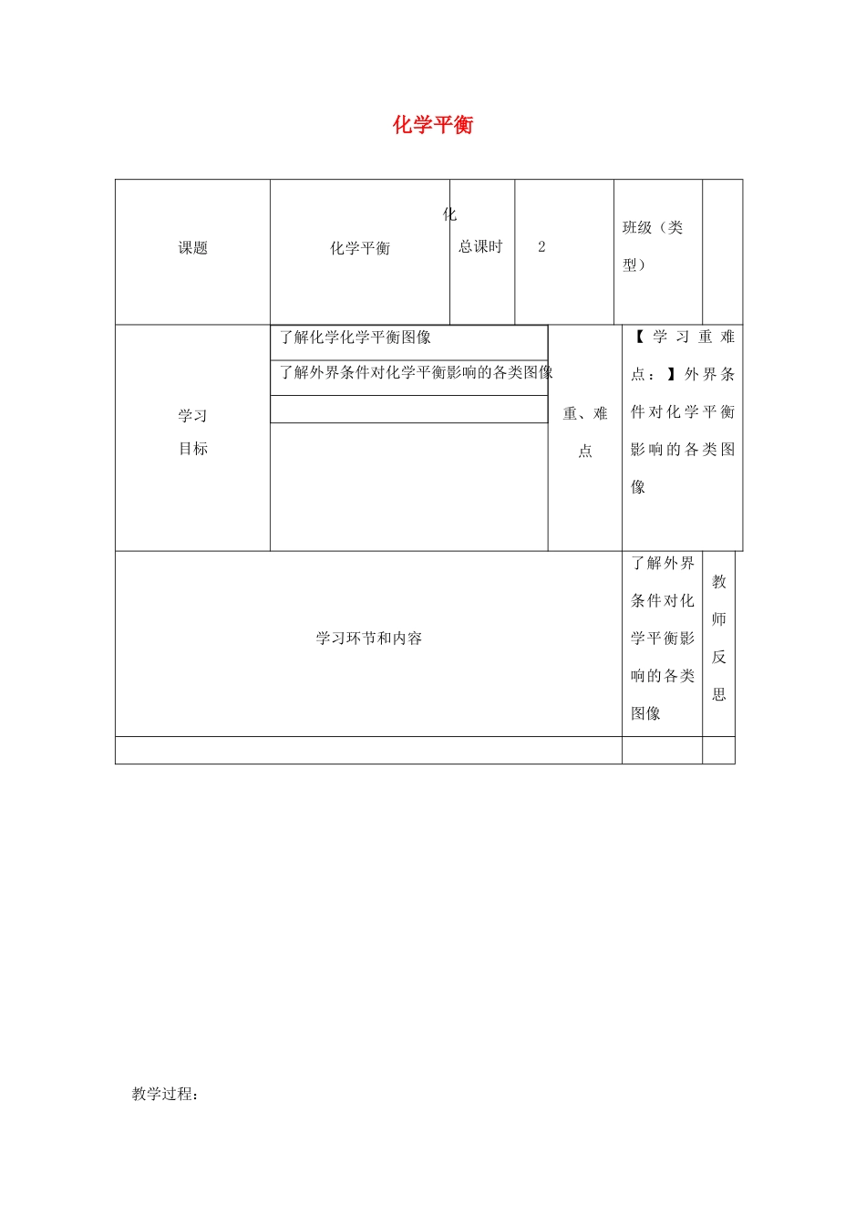 高中化学上学期第十一周 化学平衡教学设计-人教版高中全册化学教案_第1页