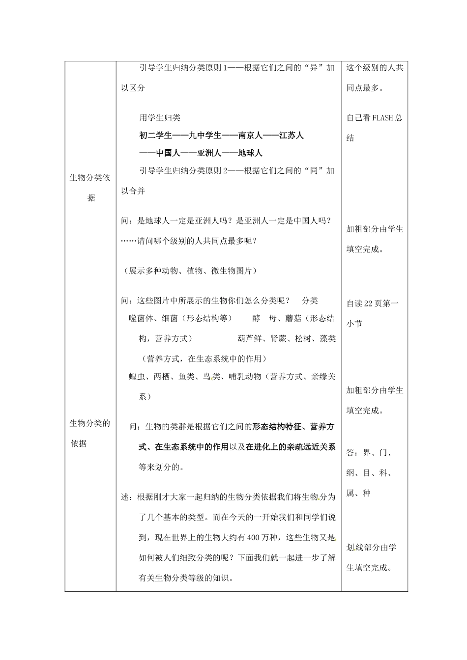 江苏省东台市唐洋镇中学八年级生物上册《22.1 生物的分类》教案 苏教版_第3页