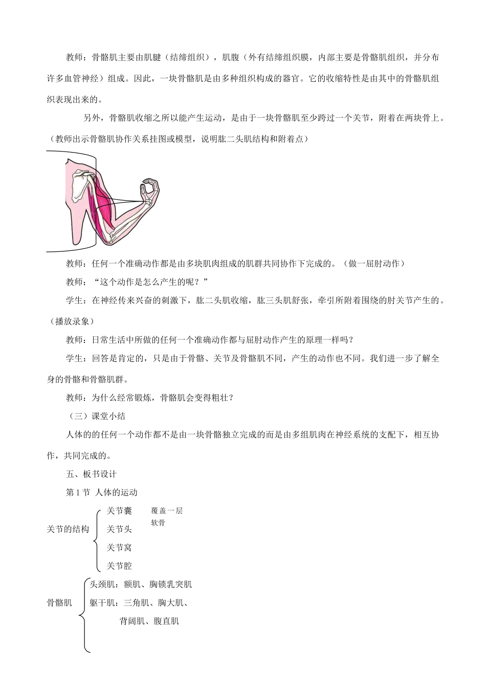 八年级生物上册 6.17.1人体的运动（第2课时）教案 （新版）苏科版-（新版）苏科版初中八年级上册生物教案_第3页