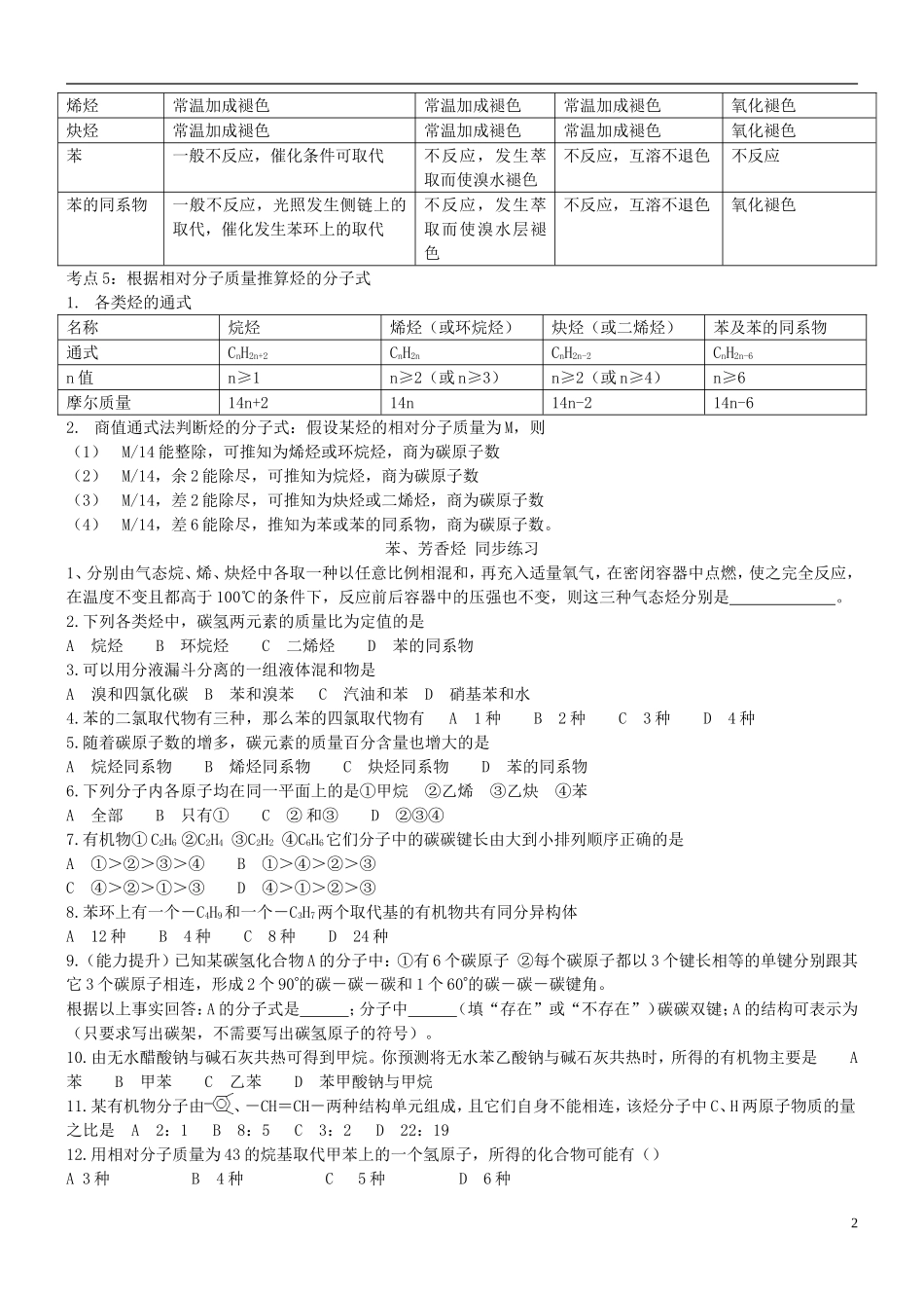 高中化学 第四课时 芳香烃教案(练习无答案) 新人教版选修5_第2页