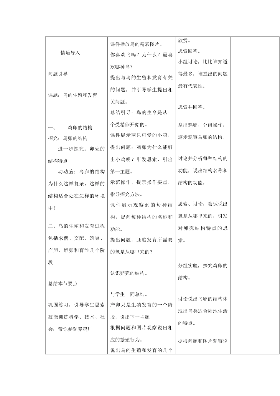 广东省东莞市寮步信义学校八年级生物下册《1.4 鸟的生殖和发育》教学设计 新人教版_第2页