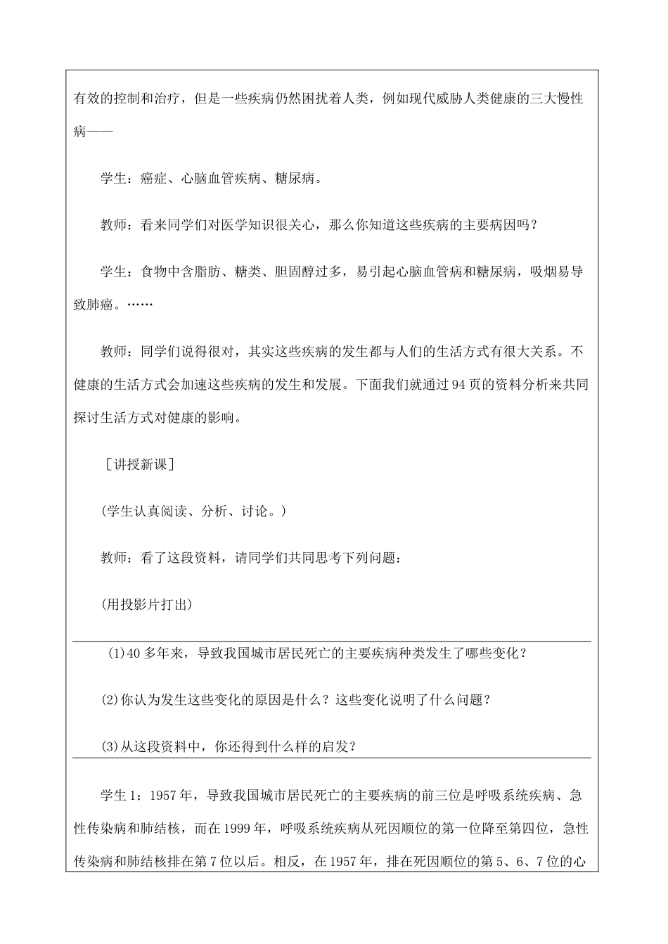 江苏省苏州市第二十六中学八年级生物 第24章《健康的生活》教案_第2页