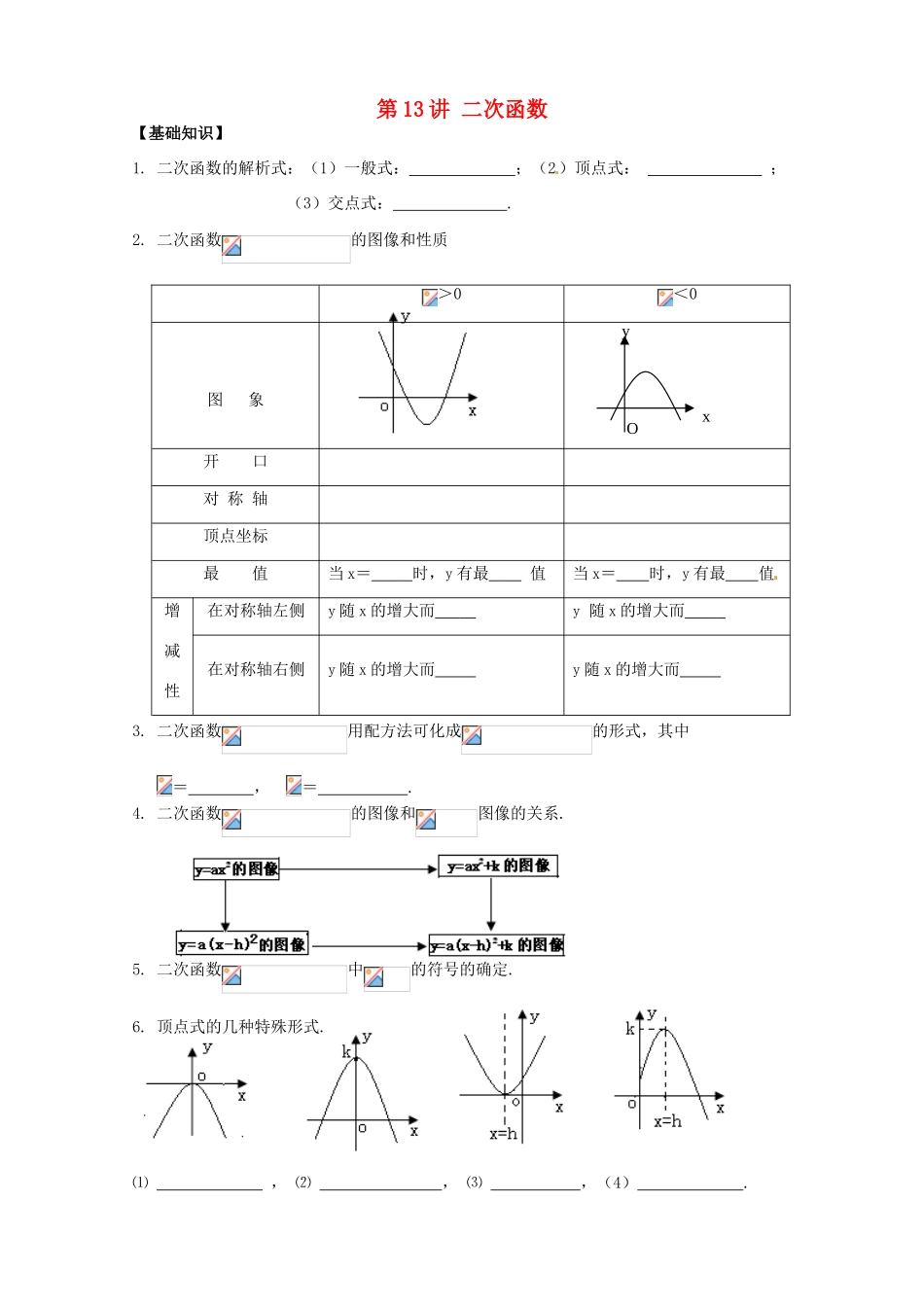 江苏省宿迁市宿豫区陆集初级中学中考数学 第13讲 二次函数复习讲义 苏科版_第1页