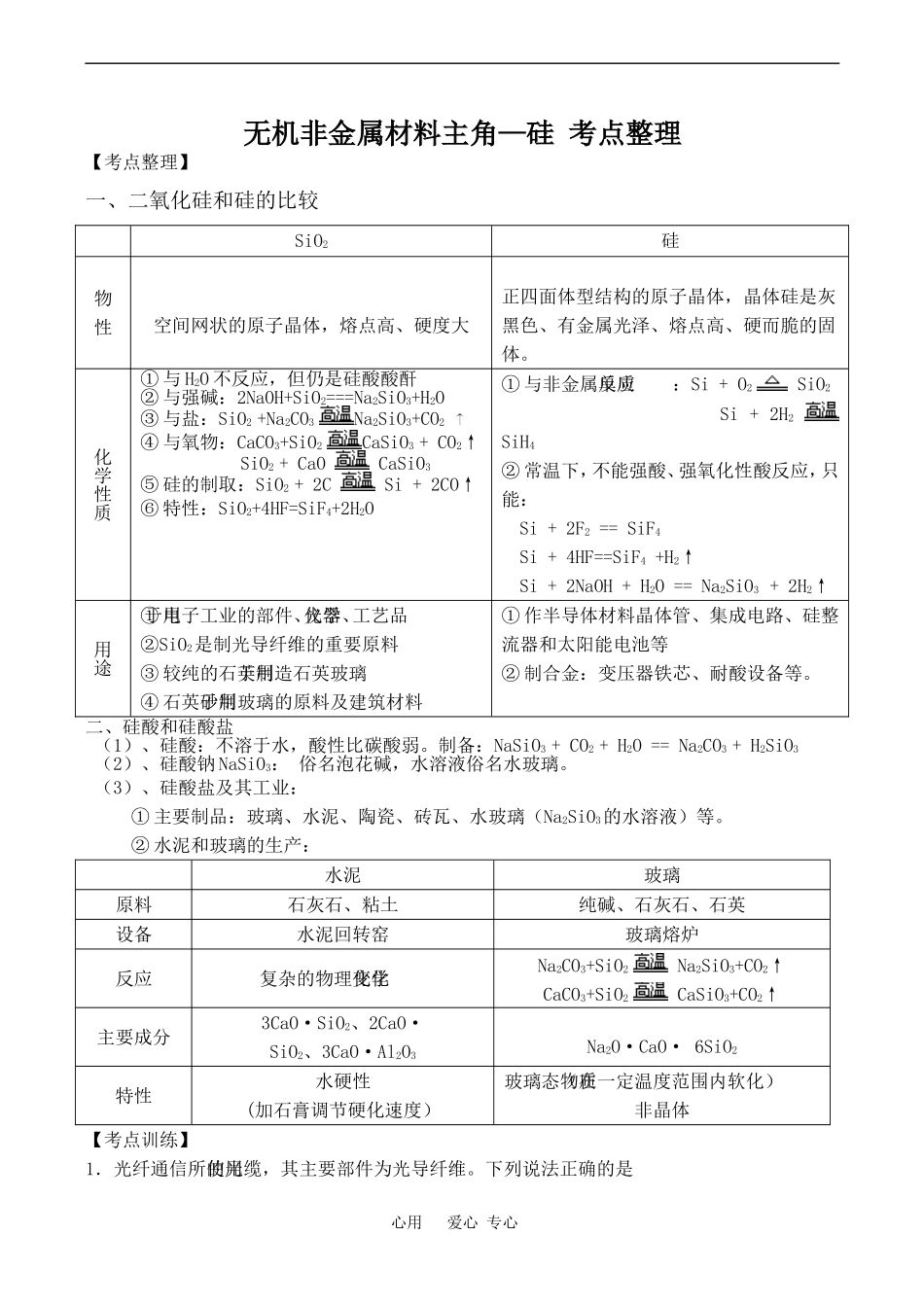 高中化学无机非金属材料的主角---硅 考点整理新人教版必修一_第1页