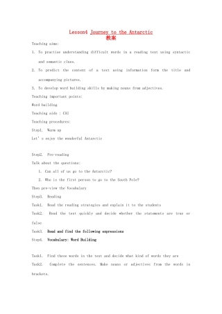 高中英语 Unit8 lesson4 Journey to the Antarctic教案 北师大版必修3