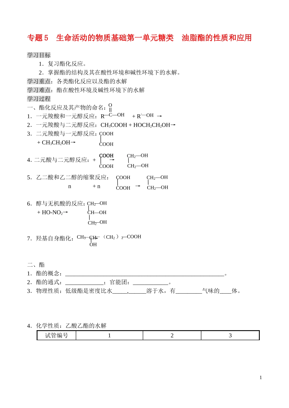 高中化学《糖类 油脂-酯》教案2 苏教版选修5_第1页
