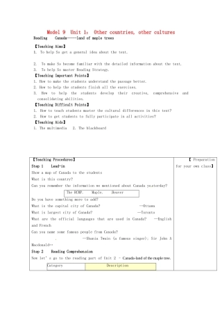 高中英语 Unit1 Other countries，other cultures Reading教案 牛津译林版选修9-牛津版高二选修9英语教案